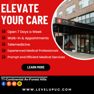 LevelUp MD Urgent Care of Forest Hills, Queens - Your Trusted Medical Care Provider. Conveniently located in Forest Hills, Queens, our urgent care facility offers a wide range of medical services. Our skilled healthcare professionals provide prompt and comprehensive care for minor injuries, illnesses, and more. Visit us for efficient, high-quality medical attention in Forest Hills, Queens.